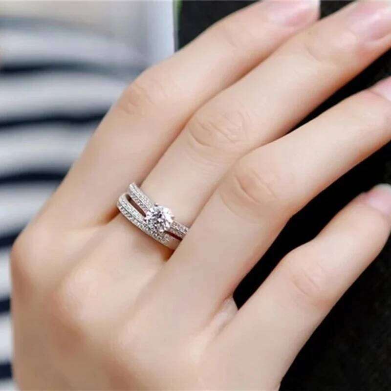 CC Rings For Women Silver Color Double Stackable Fashion Jewelry Bridal Sets Wedding Engagement Ring Accessory CC634 H260312