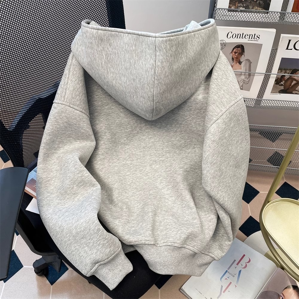 Double-zipper Hooded Sweatshirt For Men And Women Spring And Autumn Heavy-duty Trendy Brand Gray Thickened Design Designer Hoodie Couple's Jacket