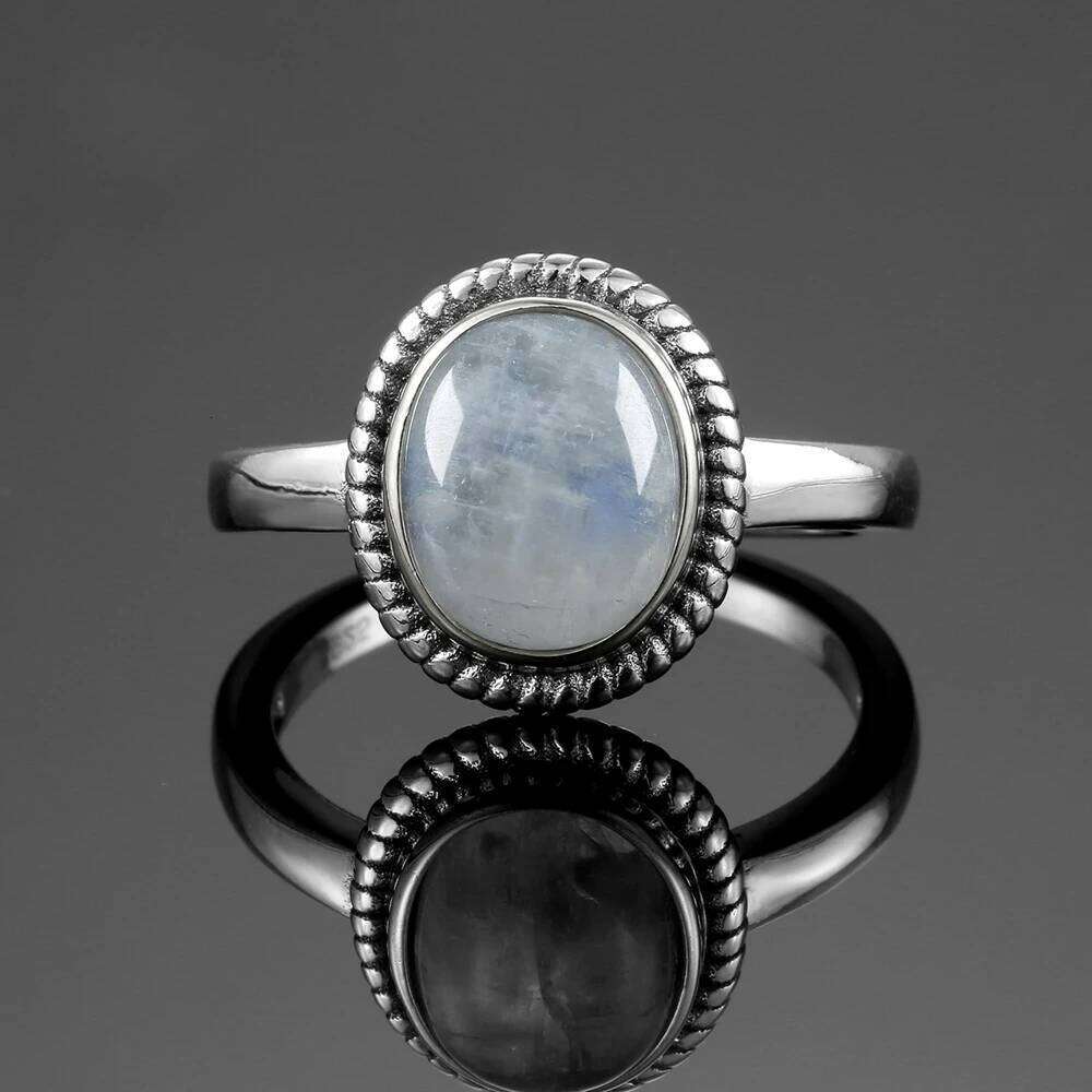 Silver Ring 8x10MM Oval Natural Moonstone Vintage Rings High Quality Fashion Women's 925 Fine Jewelry H260312