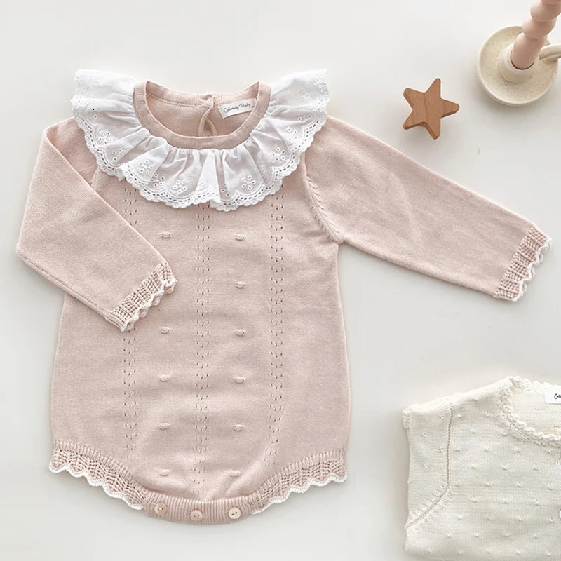 Infant Baby Jumpsuits Lace Knitted Romper Autumn Girl Overall Girls Ruffle Long Sleeve born Clothes 260311
