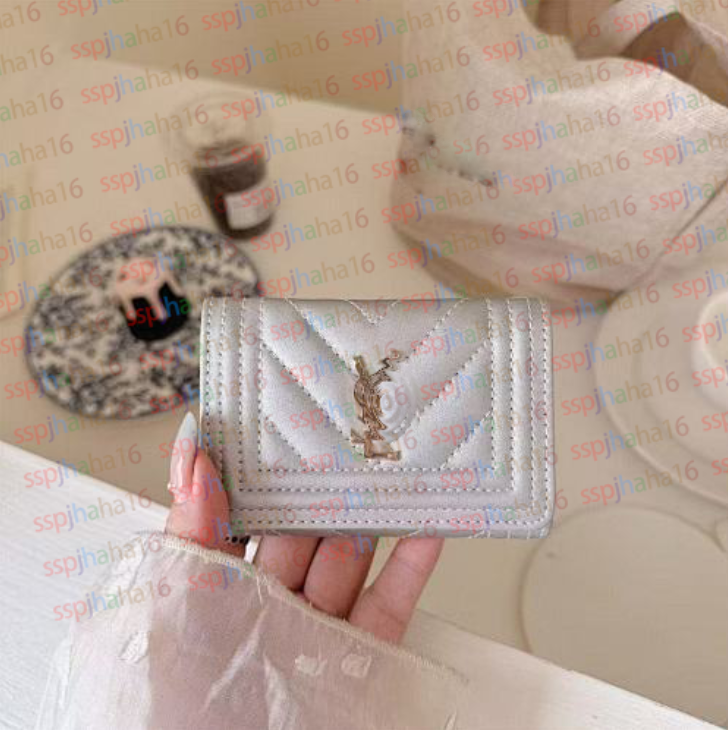 Top Luxury Designer Leather credit YSLLY Card Holder Metal flower decoration Wallet Short Case mens business card Purse Brown Women Men Key Coin Famous box