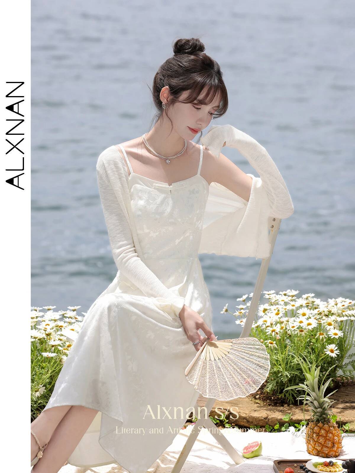 ALXNAN Strap Printed Dresses for Women 2026 Sleeveless A-line Midi Elegant Dress Holiday Beach Fashion Female Clothing L37703