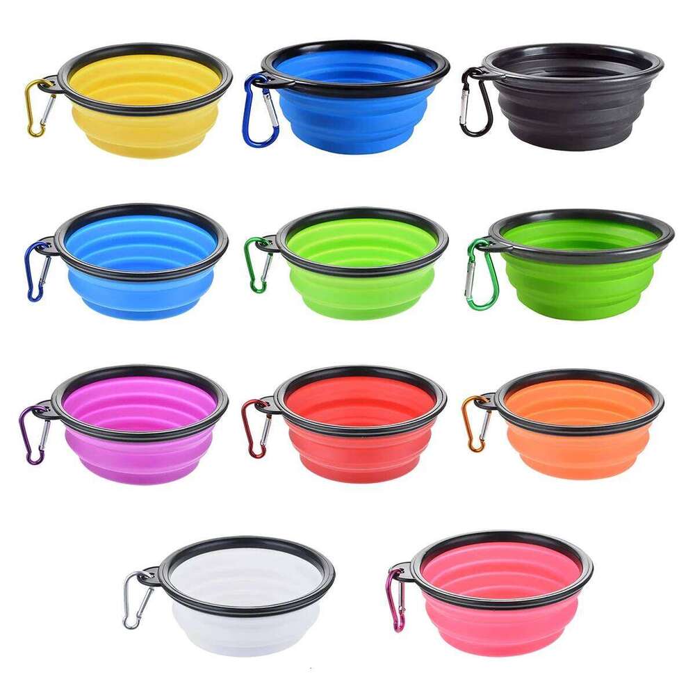 Collapsible Silicone Dog Food Water Outdoor Camping Travel Portable Folding Supplies Pet Bowl Dishes with Carabiner 26Y0312