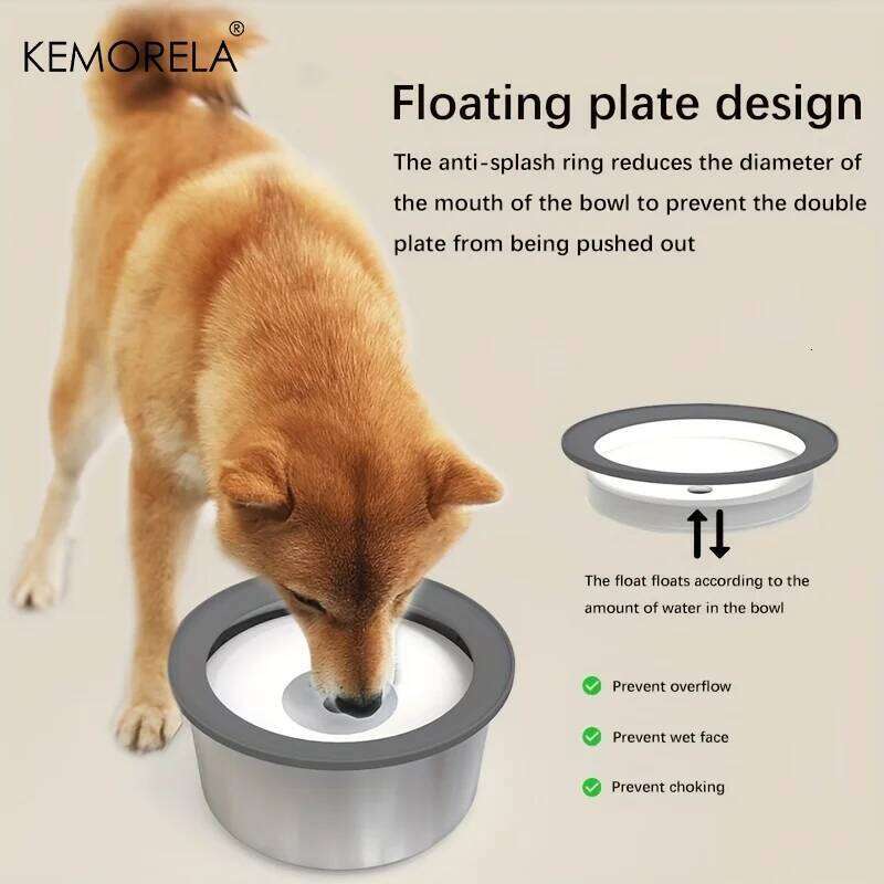 Stainless Steel Dog Water Anti-Spill Floating Disk Design Slow Feeder Non-Wet Mouth Pet Drinking Bowl for Dogs 26Y0312