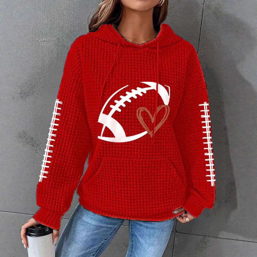 Women's Football Print Cozy Textured Hoodie Perfect for Casual Outings and Sports Events Comfortable Pullover