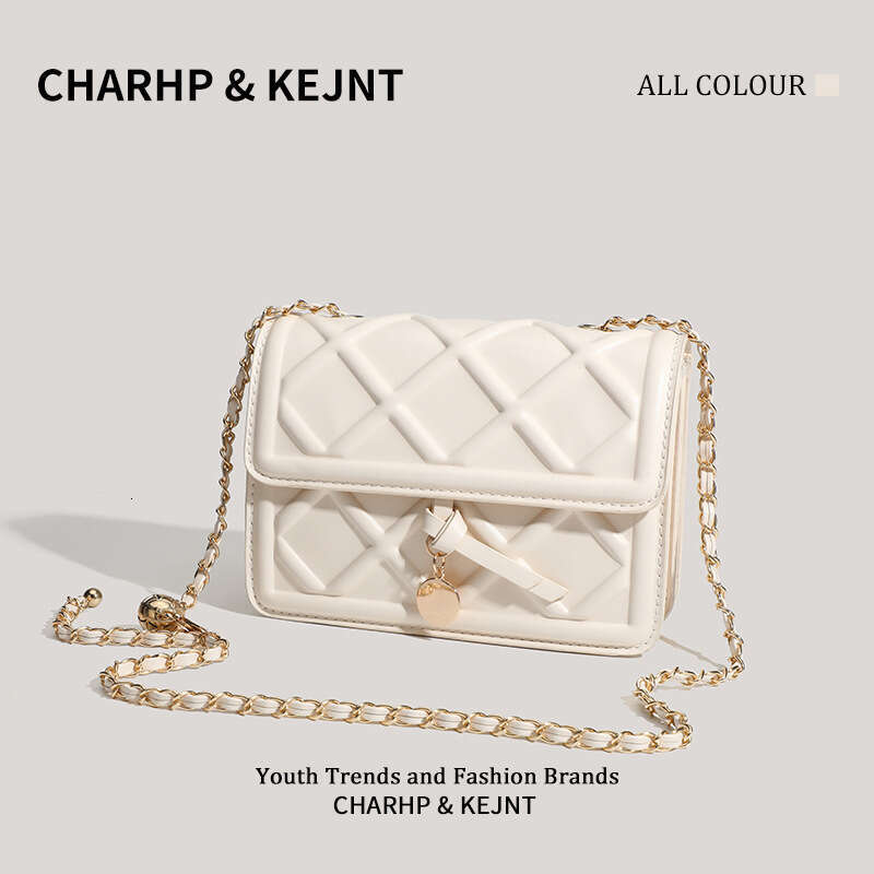 CHARHP&KEJNT Official Genuine Quilted Embossed Chain Small Square Versatile Shoulder Trendy Crossbody Bag for Women