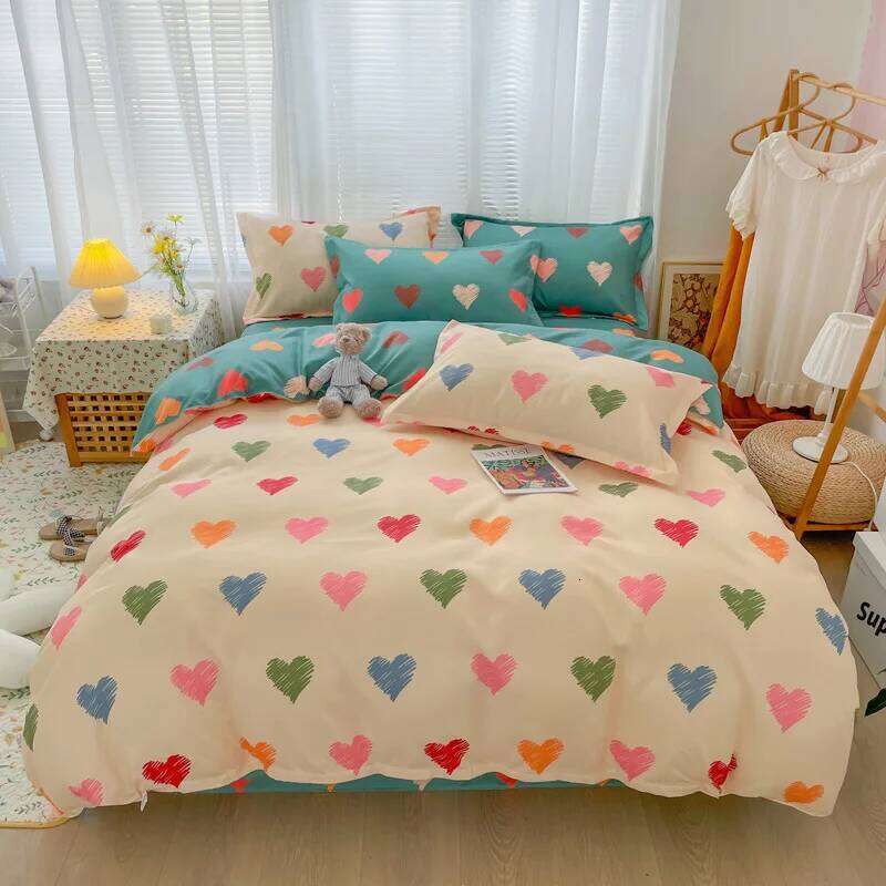 Nordic Style Pure Cotton Bedding Twill Printing Bed Sheet Quilt Cover Pillowcase Soft Skin-friendly Home Four-piece Set H260312