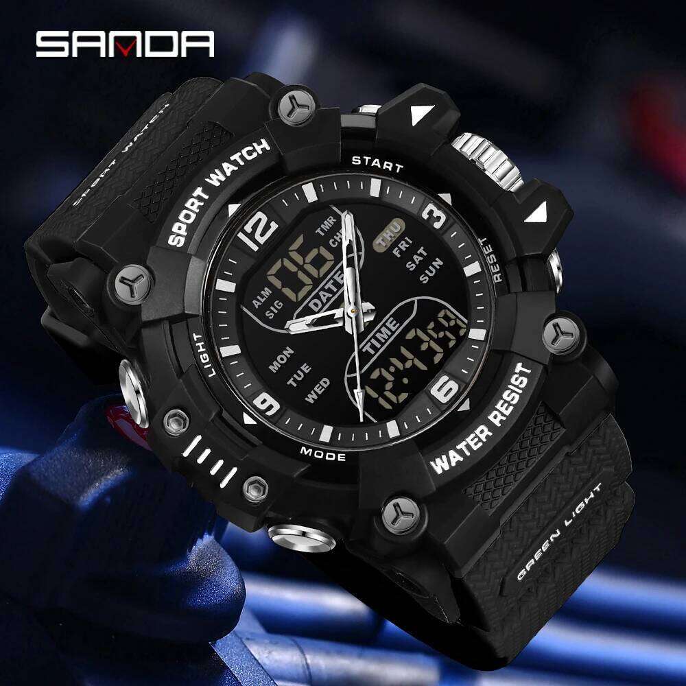 SANDA 6323 Men's Electronic Dual Display Luminous Waterproof Student Outdoor Sports Multifunctional Digital Watch