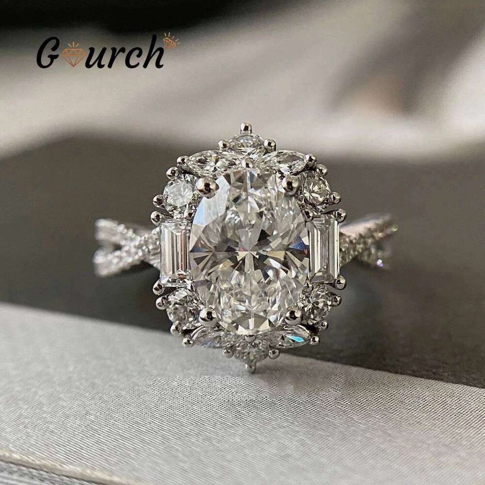 Gourch 1CT D Color Oval Moissanite Ring with 925 Sterling Silver Wedding Engagement Anniversary Band Jewelry Gifts for Women H260312