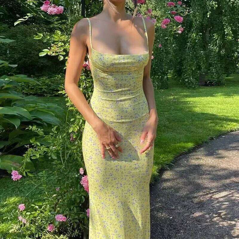 Long Floral Suspender Nsummer Sexy Backless Slimming Beach Dress Fashionable Simple Printed Banquet Women's Clothing C260311