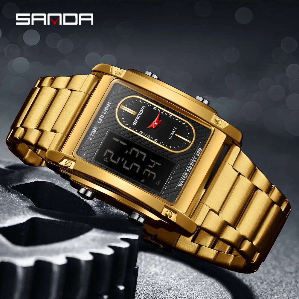 SANDA New 3328 Top-Level Sports Multifunctional Waterproof Dual Display Men's Electronic Watch