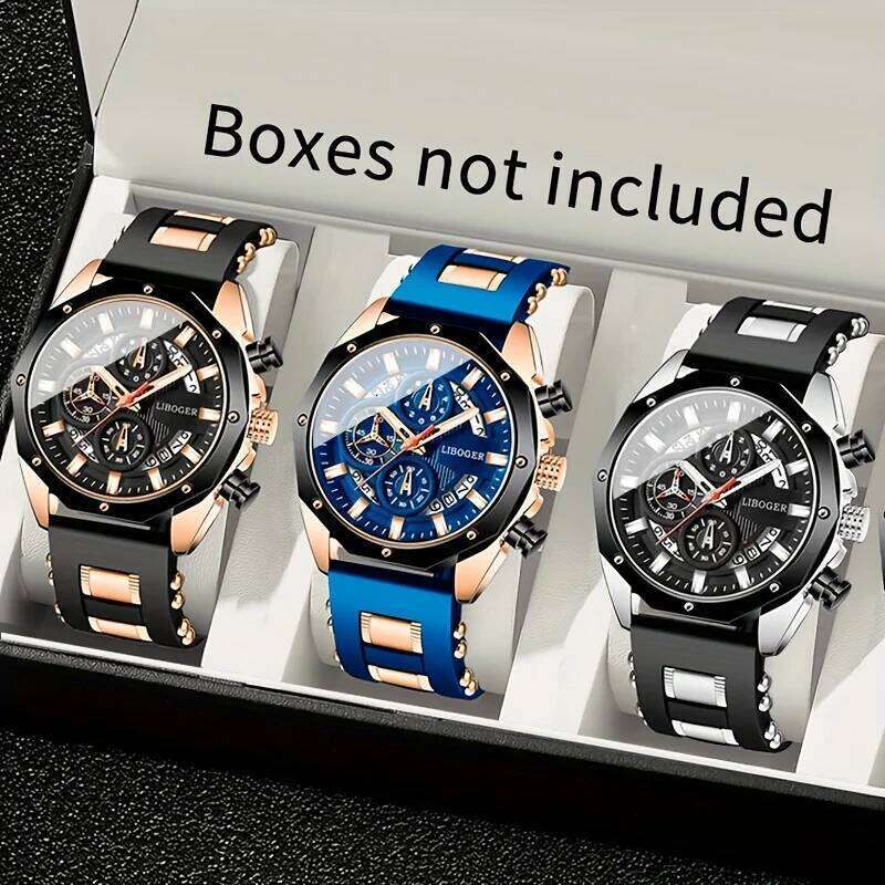 Fashion Silica Gel Strap Mens Quartz Watches Date Function Business Casual Watch for Men Gift