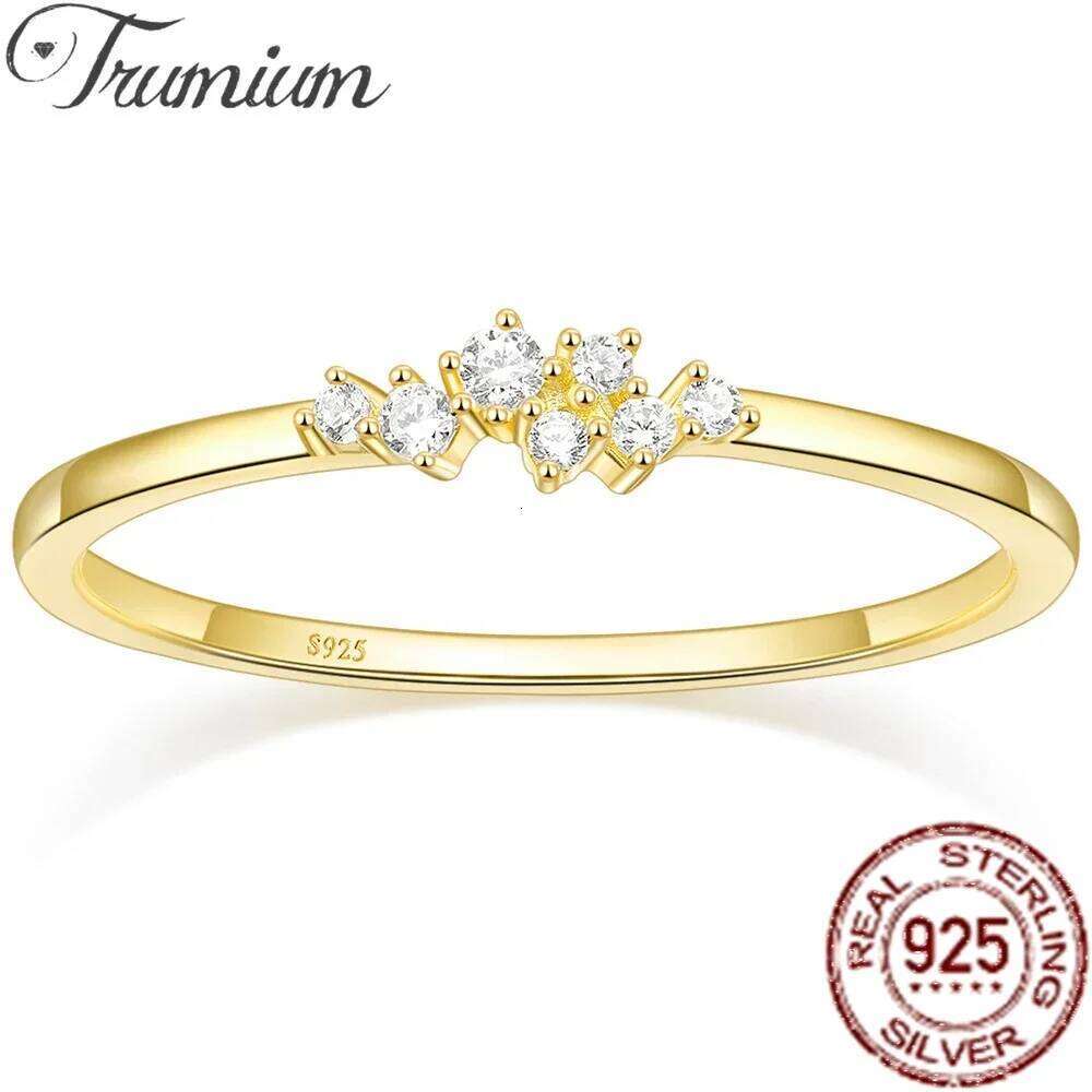 Trumium 1.5mm 925 Sterling Silver 14K Gold Plated CZ Wedding Band Dainty Stackable Cubic Zirconia Engagement Rings for Women H260312