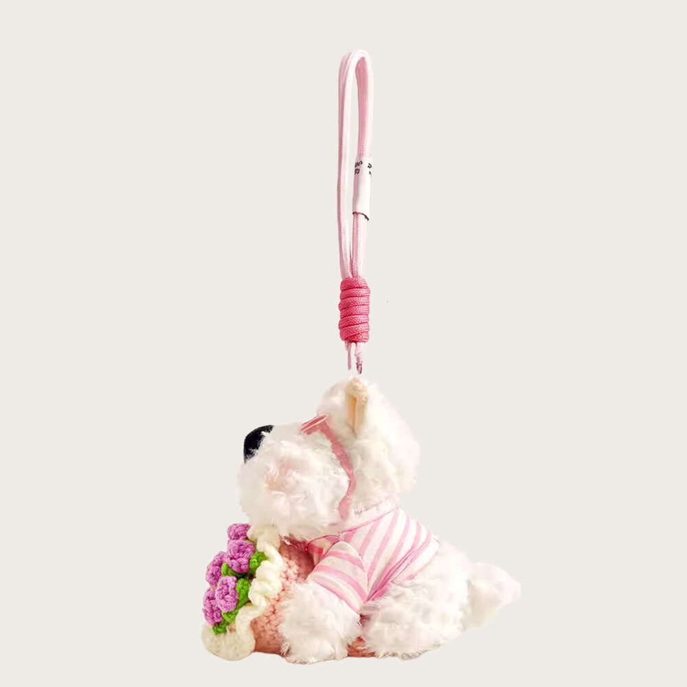 2025 New Plush Bouquet West Highland Dog Bag Pendant Cute Car Keychain Decoration for Girls