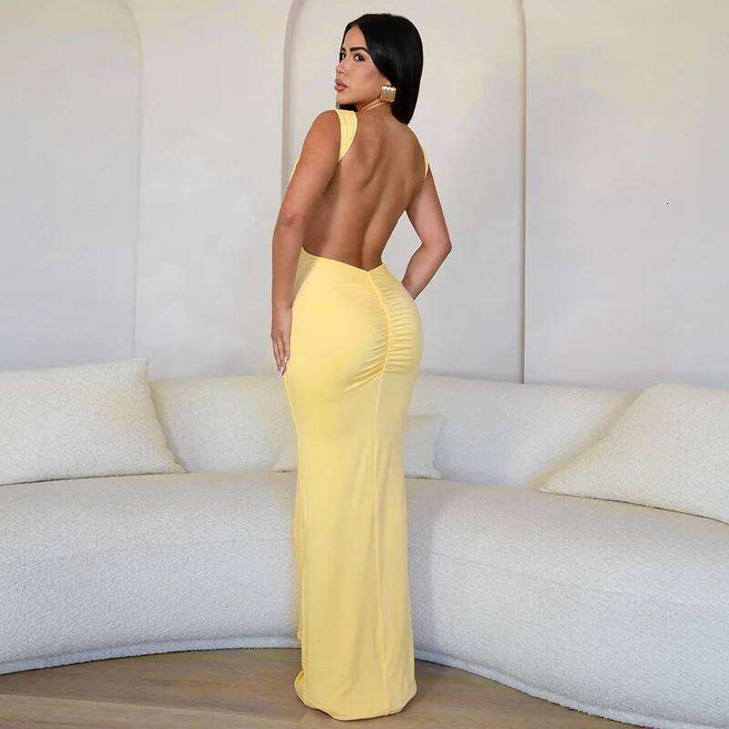 Autumn Solid Color Strapless Bag Skirt Dress European American Style Slim Fit Backless Sexy Women's Fashion C260311