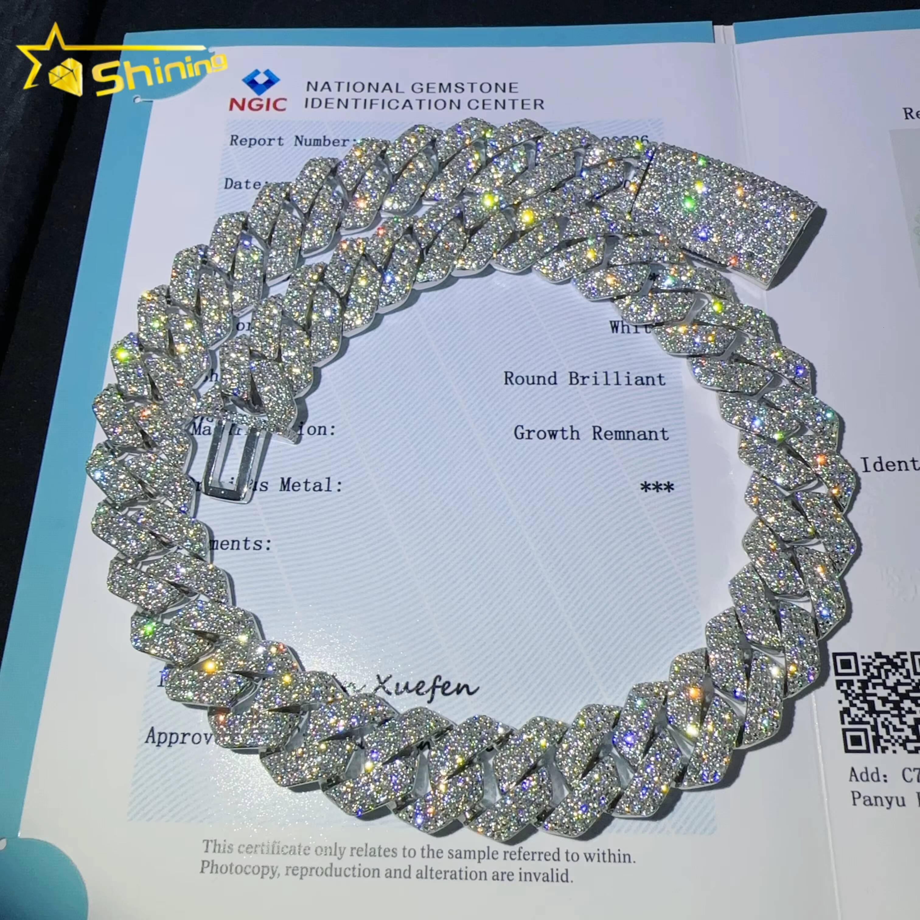 Custom Lab Grown Diamond Bracelet Necklace Mens Jewelry HPHT 20MM Width 925 Silver Iced Out Diamond Hip Hop Cuban Link Chain