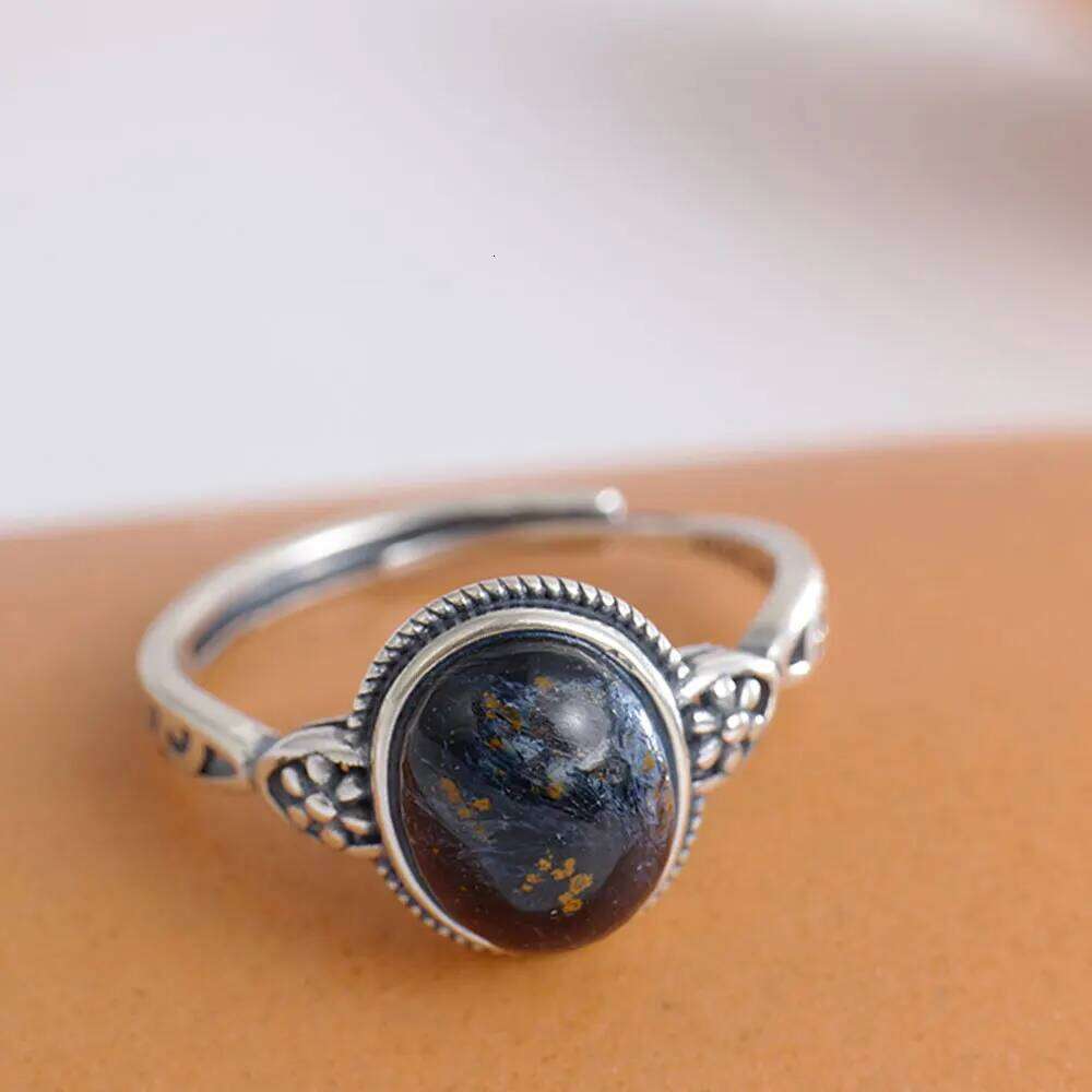Adjustable 925 Sterling Silver Exquisite Retro Design, With 10*8 mm Natural Pietersite, For men and women's Ring Jewelry H260312