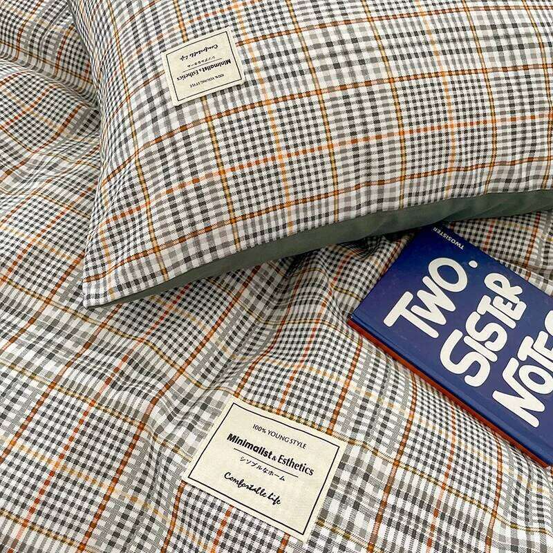 Nordic Plaid Pattern Wash Cotton Bedding Duvet Pillowcase Sheet Comforter Cover Bed Linens Set Queen King Size H260312