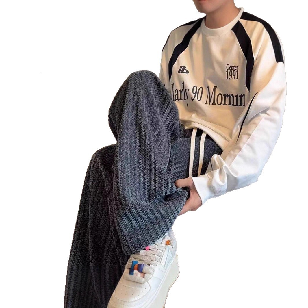 Style Striped Knit Loose Straight Designer Pants Heavy-duty Sweatpants Casual Sports Long Pants For Men Autumn And Winter Trendy