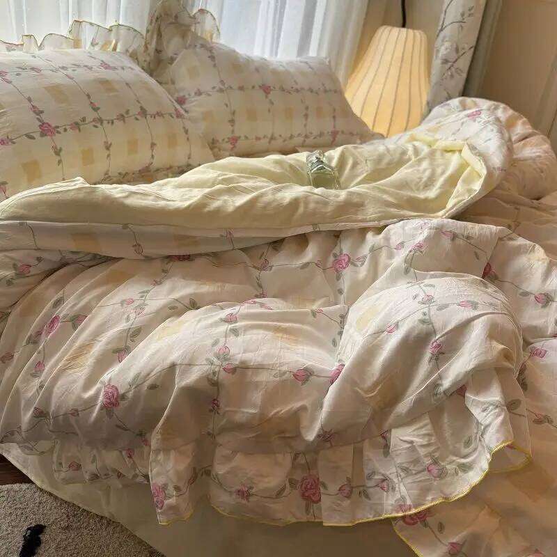 Korean Princess Duvet Skin Friendly Wash Cotton Bedding Of Four Pieces Lace Bedin Set Bed Sheets Comforter Cover H260312