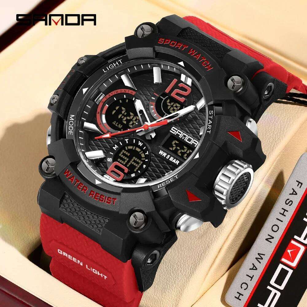 SANDA New 6276 Luxury Sports Multifunctional Waterproof LED timing Fashion Men's Electronic Watch Alarm C