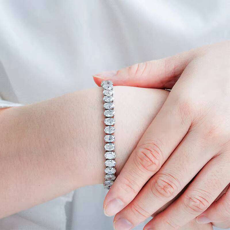 9K 10K 5x3mm Oval Cut HPHT CVD Lab-Grown 7.5inch Yellow Rose White Gold Tennis Bracelet