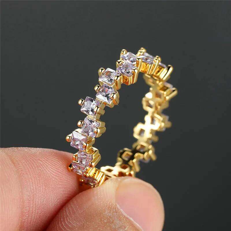 Female Light Purple Zircon Stone Ring Cute Gold Color Summer Wedding Jewelry For Women H260312