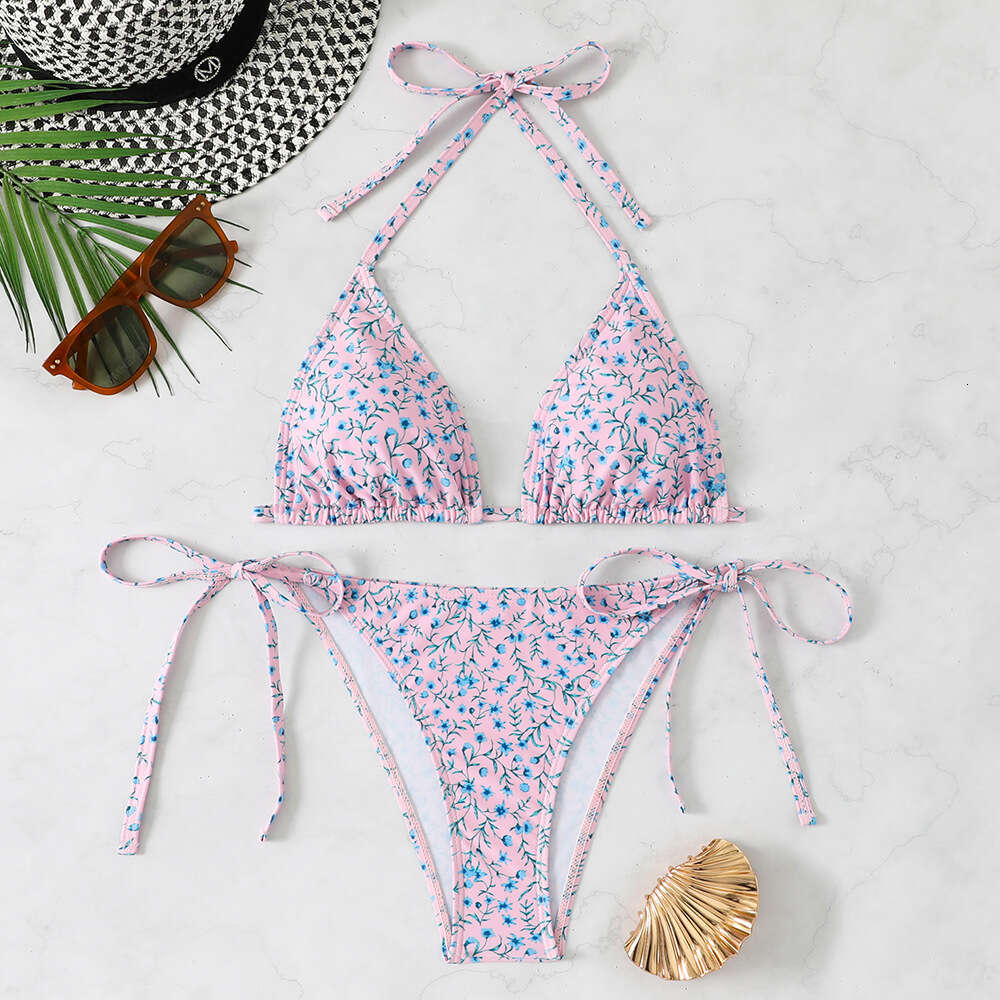 New European and American solid color sexy bikini three-piece beach swimsuit
