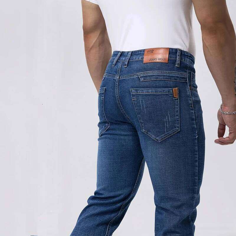 Spring Autumn Business Men Jeans Casual Straight Stretch Fashion Classic Black Sky Blue Grey Work Denim Trousers Brand Clothing 26Y0312