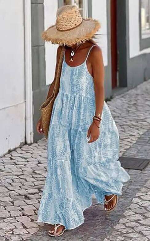 2024 New Summer Women's Bohemian Long Dress Fashion Sexy Printed Beach Vacation Suspender Skirt for Women C260312