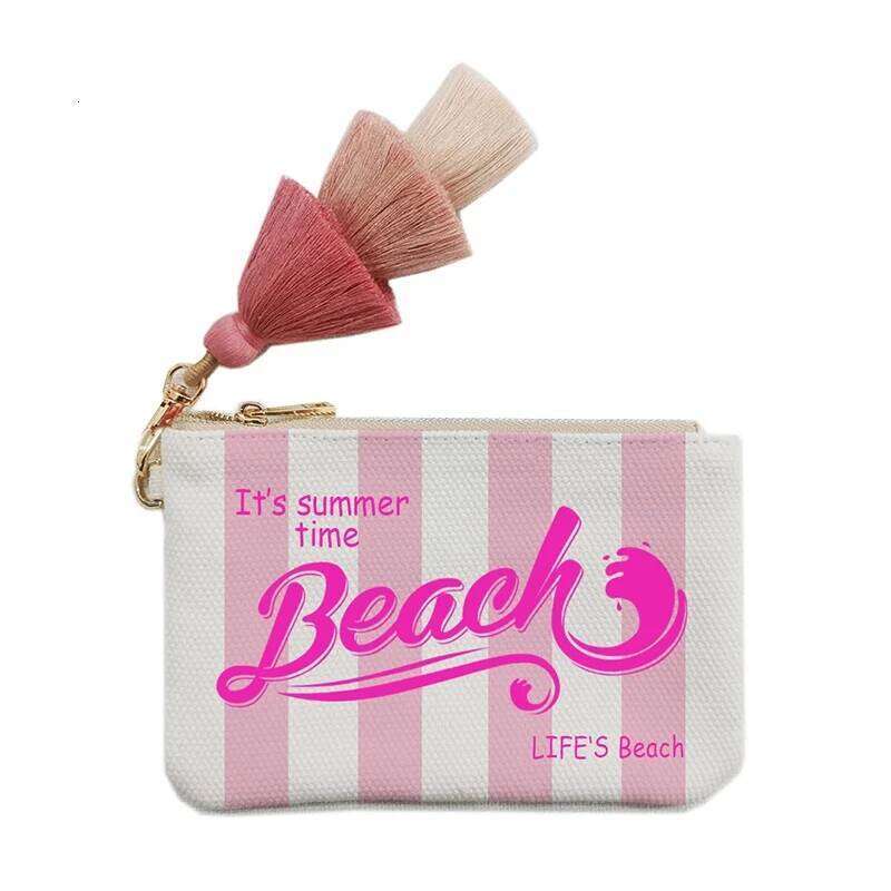 Fashion Canvas Vertical Stripe Design Letter Wallets For Women Personality Printing Cotton Clutch Purse Ladies Party Beach Bag