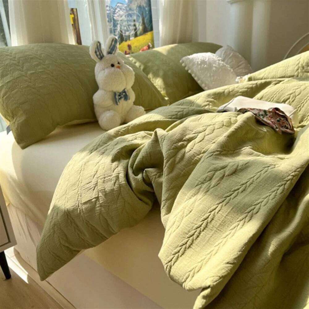 Knitted Washed Cotton Four with Ins Style Simple and High-end Feeling, Bed Sheet Duvet Three Piece Set H260312