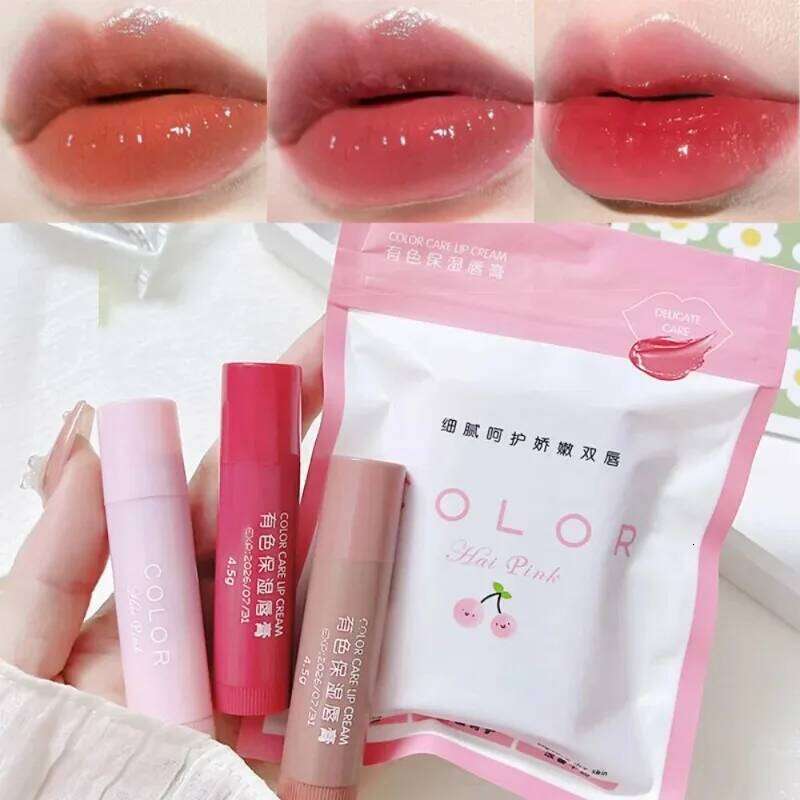 3-Piece Water Glow Oil Long-Lasting Moisturizing Anti-drying Plumping Colored Balm Lipstick Fade Lip Line Makeup Set W260311