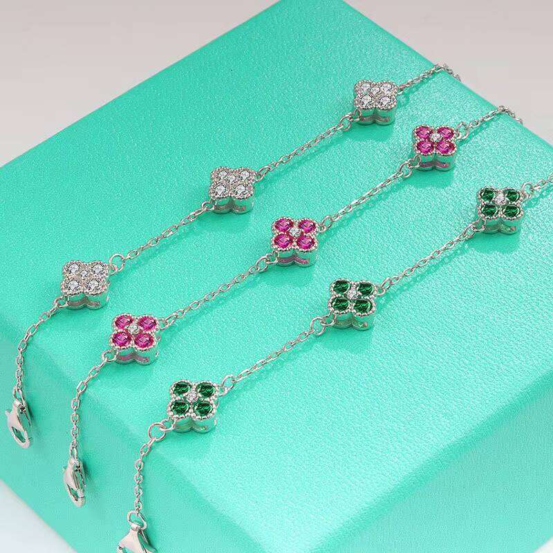 Sier Four-leaf Three-leaf Clover moissanite Bracelet Women Premium Jewelry Gift for Girlfriend
