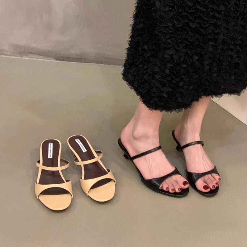 SUOJIALUN 2025 Summer New Women Slipper Fashion Shallow Slip On Open Toe Ladies Slides Thin Low Heel Dress Pumps Shoes K260312