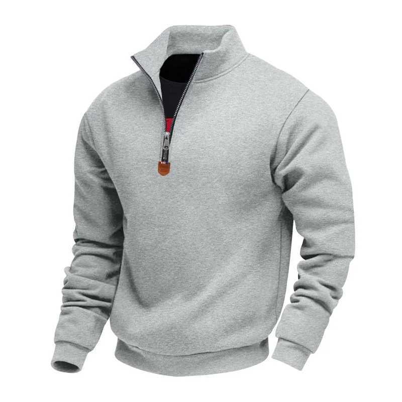 Mens Fleece Long-Sleeved Sweatshirt American Autumn Winter Half-Zip Loose Stand-Up Collar Pullover Comfortable Mens Sweatshirt M260312