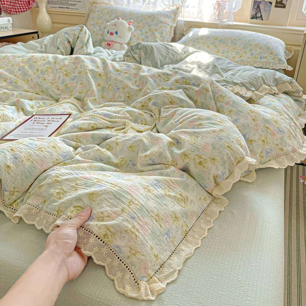 Floral Bedding Korean Style Duvet Cover Bed Linen Flat Sheets Set 2 Pillowcases Single Double Queen Size For Student H260312