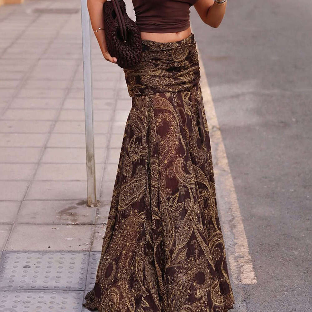 European and American Retro Paisley Print Slim Fit Half Cross-Border Fashion Versatile Comfortable Sexy Hot Girl Long Skirt