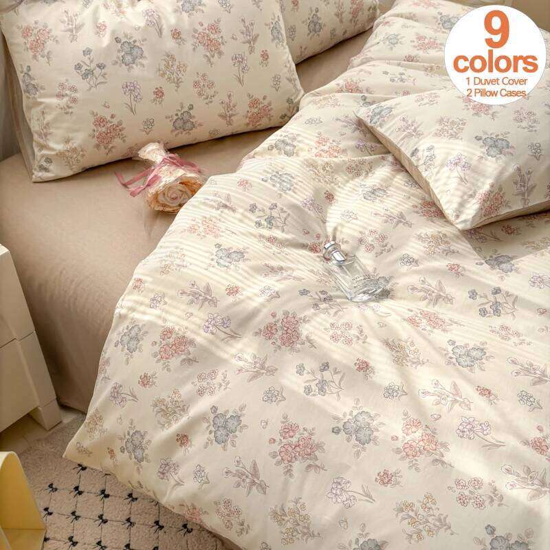 100% Cotton Duvet Cover Set with 2 Pillowcases - Floral Design, Elegant & Breathable Bedding Set, Multiple Sizes H260312