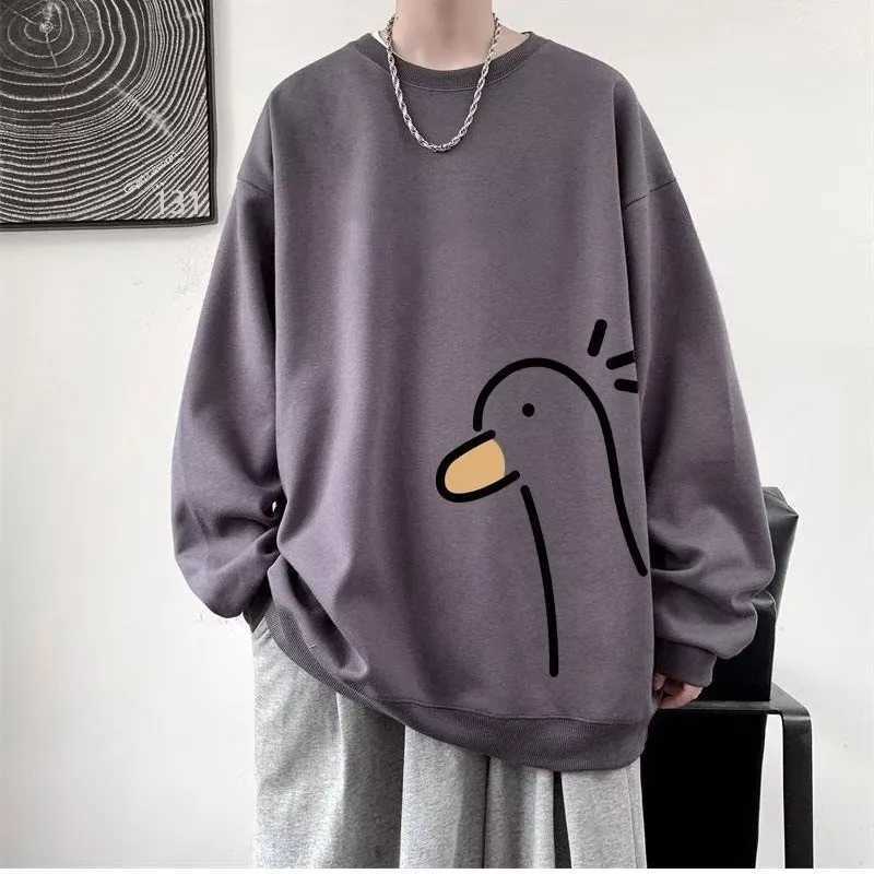 M-8XL SweatshirtsMen Oversized Sweatshirt Fashion Loose Yellow Duck Print Long Sleeve Couple Clothes M260312