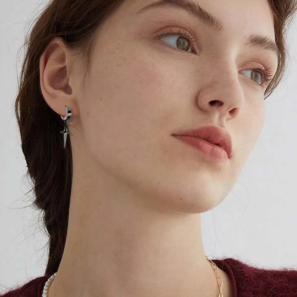2/4pcs Punk Stainless Steel Cross Star Dangle Drop Earrings Kpop Geometry Huggie Hoop Earrings for Men Women Statement Jewelry 260302