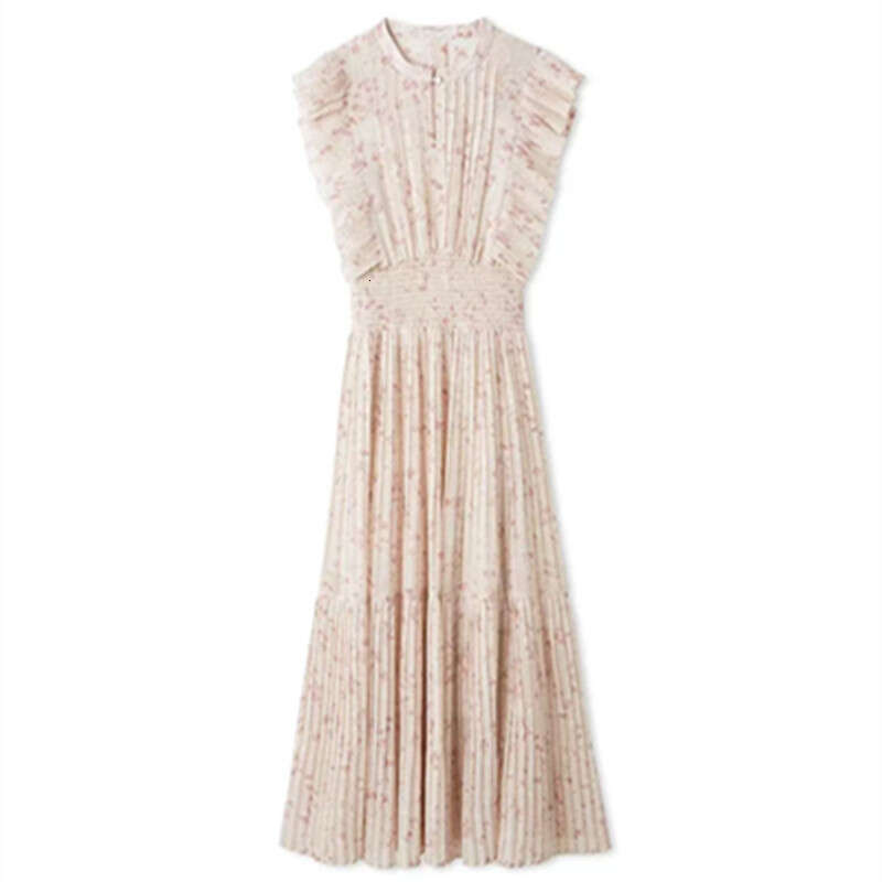 2026 Spring and Summer New Women's a21 Celebrity Same Style Printed Flower Flowing Sleeve Fold Dress