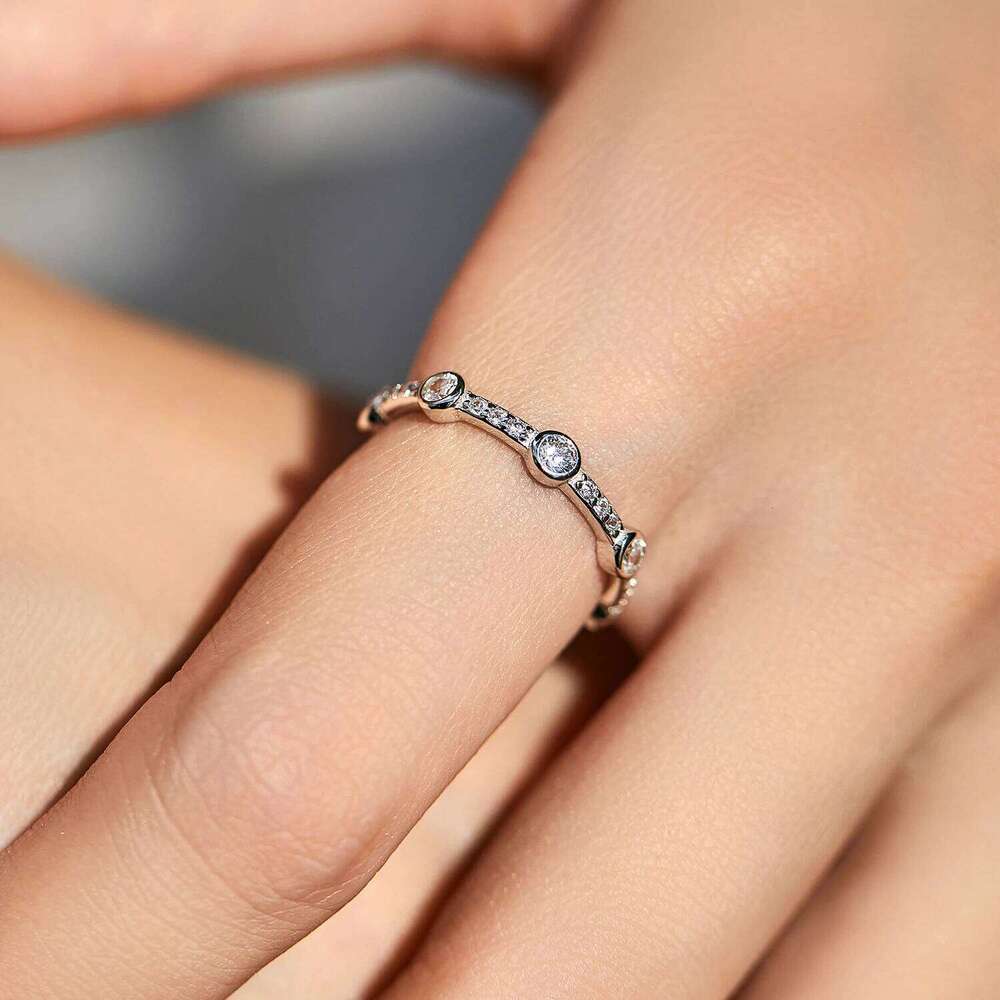 MODIAN Stackable 925 Sterling Silver Fashion Sparkling Round Clear CZ Eternity Band Rings For Women Fine Jewelry H260312