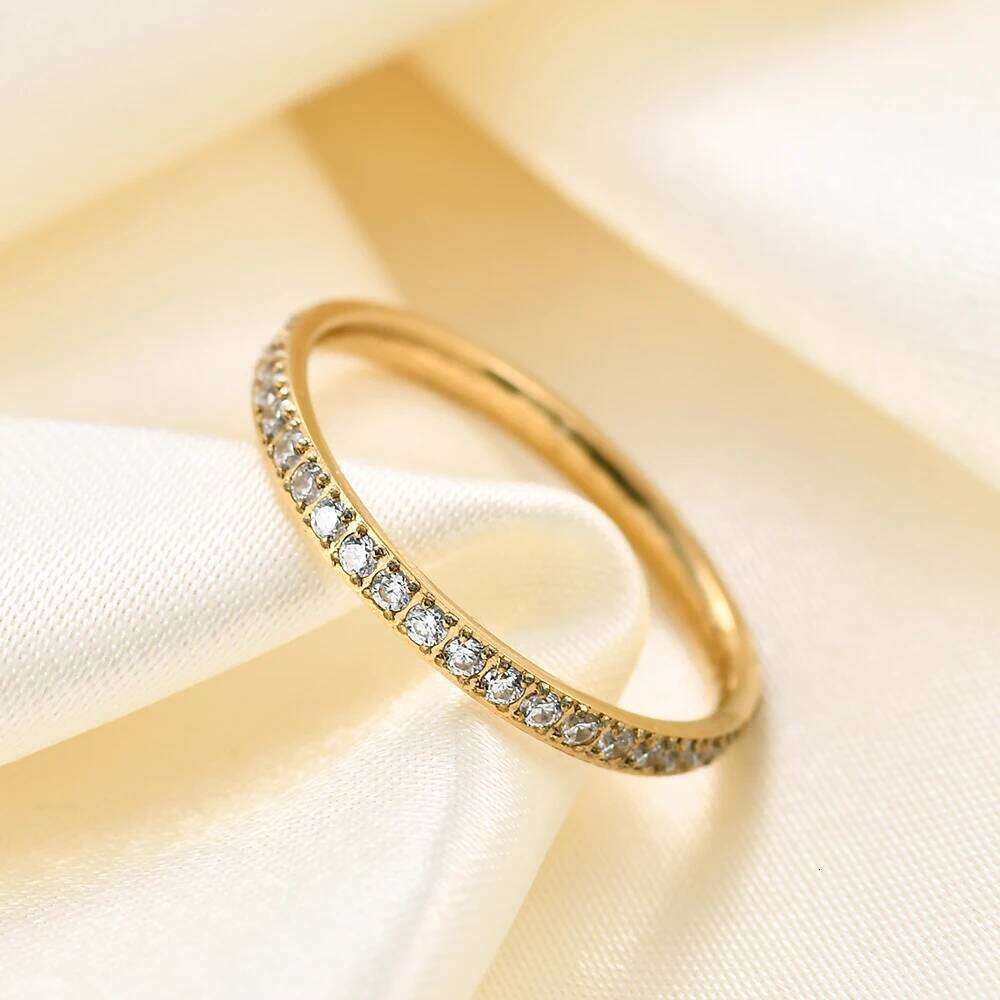 Full Small CZ Zircon Channel Setting Stainless Steel Engagement Rings for Women H260312