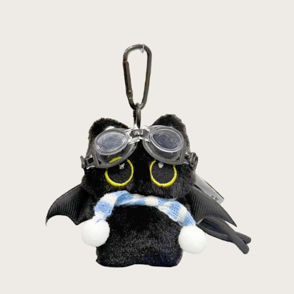 Cute Big-Eyed Devil Little Black Cat Plush Doll Keychain Cartoon Small Toy Pendant Bag Decoration Gift