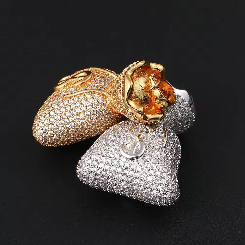 Factory Wholesale 18K Gold S925 Diamond Iced Out Dollar Sign Pendant Necklace Fashion MoissaniteVVS Money Purse Pendant