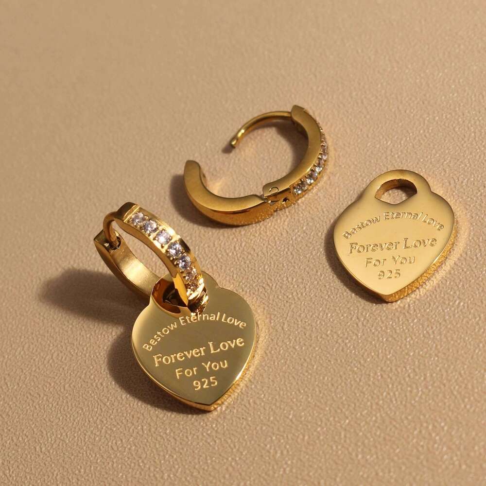 Xe Heart Pendant Women Zircon Stainless Steel Earrings Gold Color Charm Jewelry Accessories Wholesale Gifts