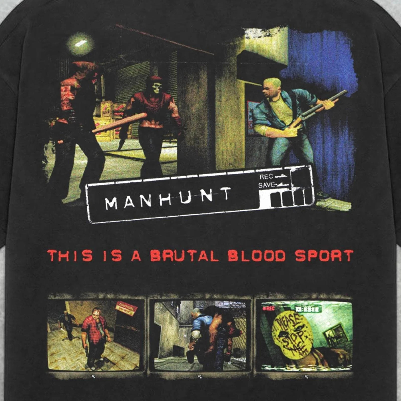 Manhunt Retro Y2K Mens and Womens American Street Wear Tshirt Fashionable Round Neck Loose Casual Top for Spring Summer 260228