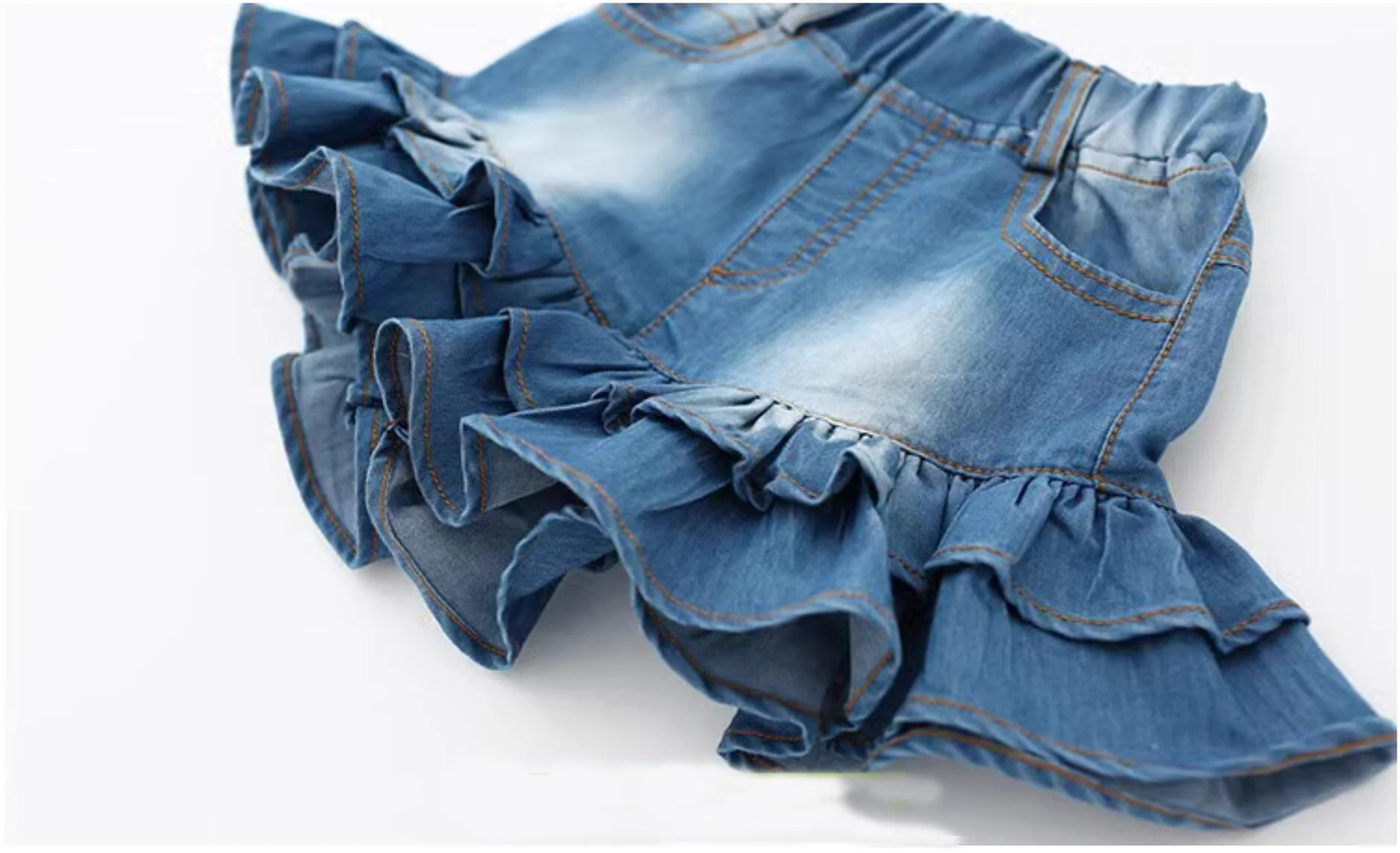 Girls Denim Shorts 2 Layers Ruffles Lace Teenage Girl Jeans Kids Workout Fashion Skirt Summer Beach Sports Short Pants 260311