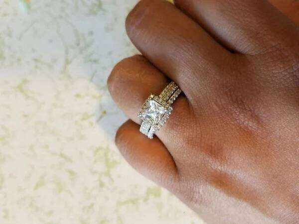 Luxury Female White AAA Zircon Wedding Ring Set Fashion 925 Silver Filled Jewelry Promise Engagement Rings For Women H260312